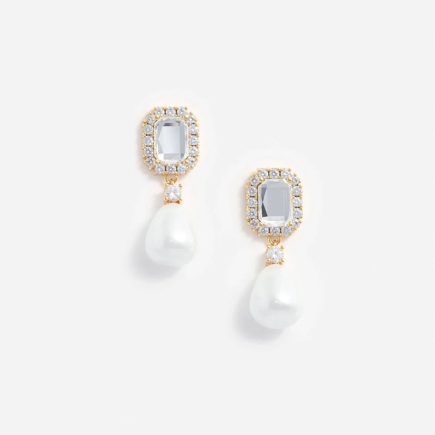 Crystal Embellished Pearl Drop Earrings Crystal Embellished Pearl Drop Earrings