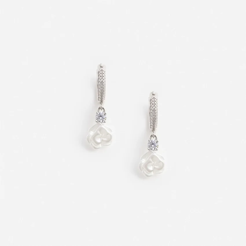 Crystal Flower Dangle Hoop Earring Crystal Flower Dangle Hoop Earring
