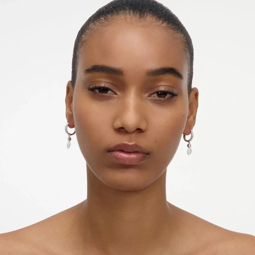 Crystal Flower Dangle Hoop Earring Crystal Flower Dangle Hoop Earring