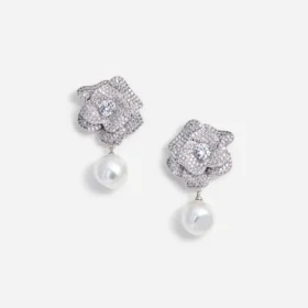 Crystal Flower Pearl Earrings