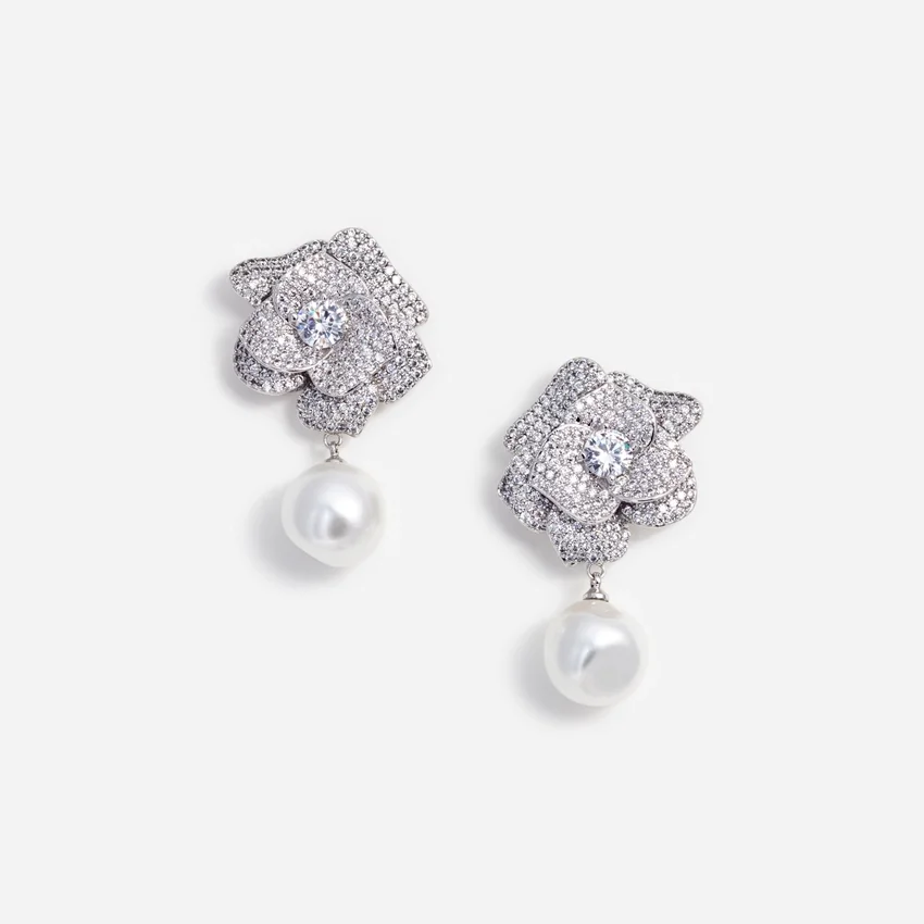 Crystal Flower Pearl Earrings Crystal Flower Pearl Earrings
