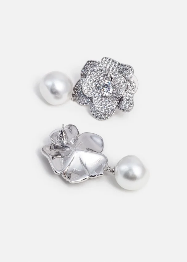 Crystal Flower Pearl Earrings Crystal Flower Pearl Earrings