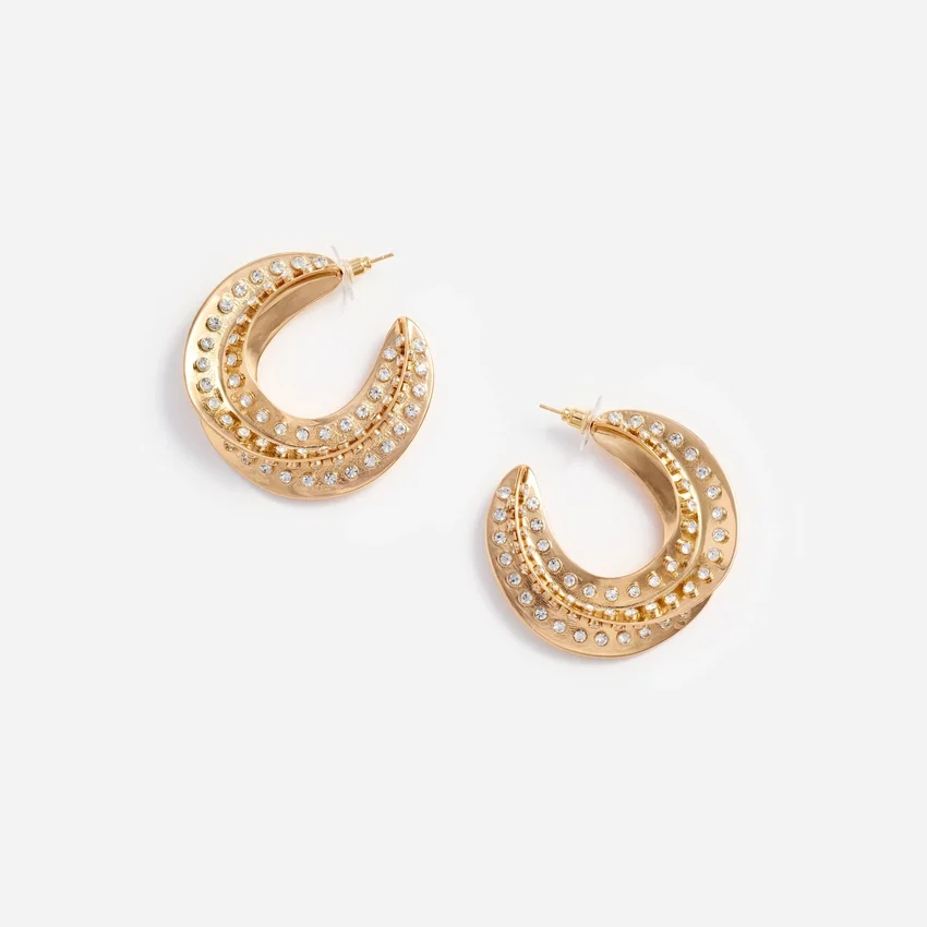 Crystal Gold Twisted Hoop Earrings Crystal Gold Twisted Hoop Earrings