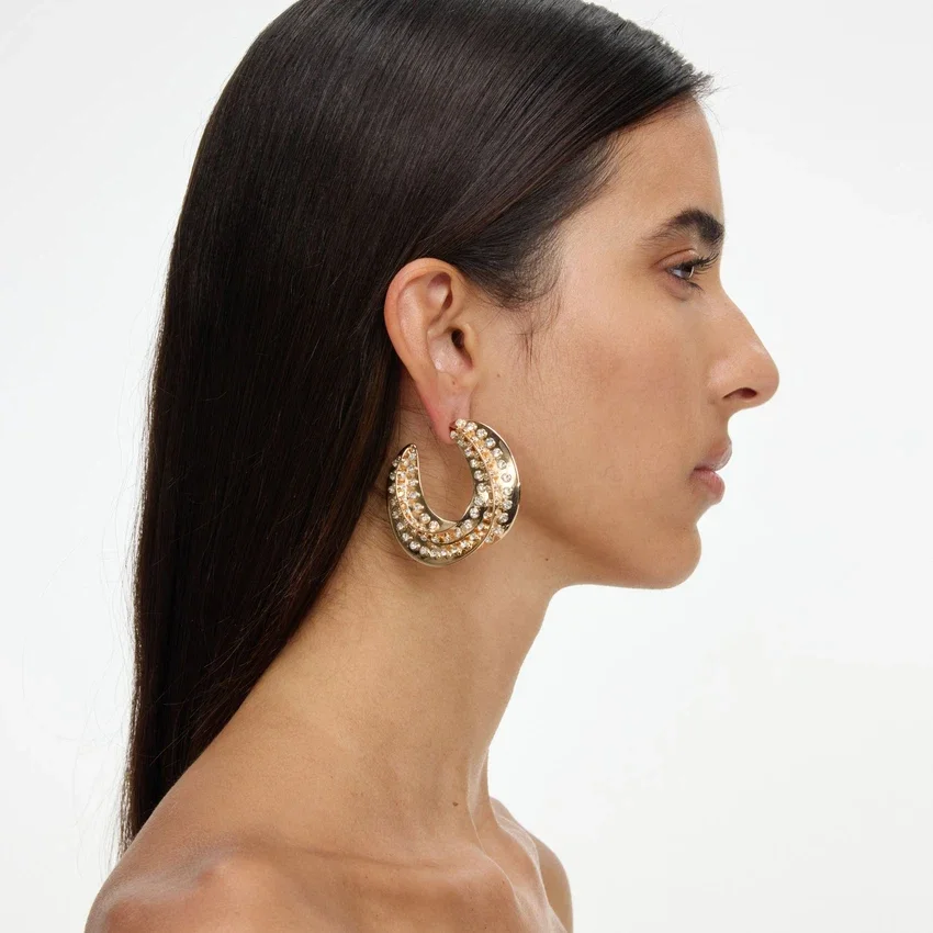 Crystal Gold Twisted Hoop Earrings Crystal Gold Twisted Hoop Earrings