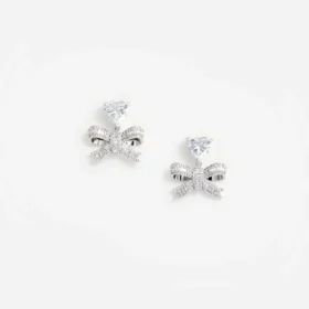 Crystal Heart Bow Drop Earrings