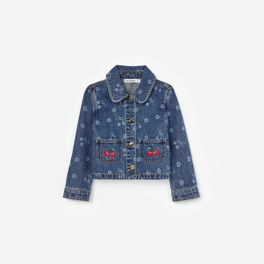 Denim Cherry Bow Printed Jacket Denim Cherry Bow Printed Jacket