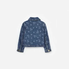 Denim Cherry Bow Printed Jacket