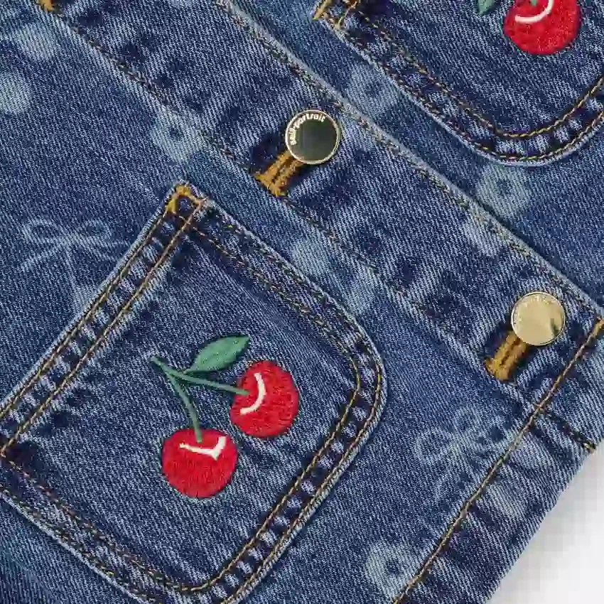 Denim Cherry Bow Printed Jacket Denim Cherry Bow Printed Jacket