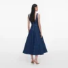 Denim Flared Belted Midi Dress