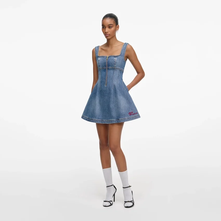 Denim Flared Logo Mini Dress Denim Flared Logo Mini Dress