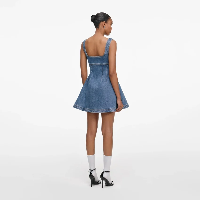 Denim Flared Logo Mini Dress Denim Flared Logo Mini Dress
