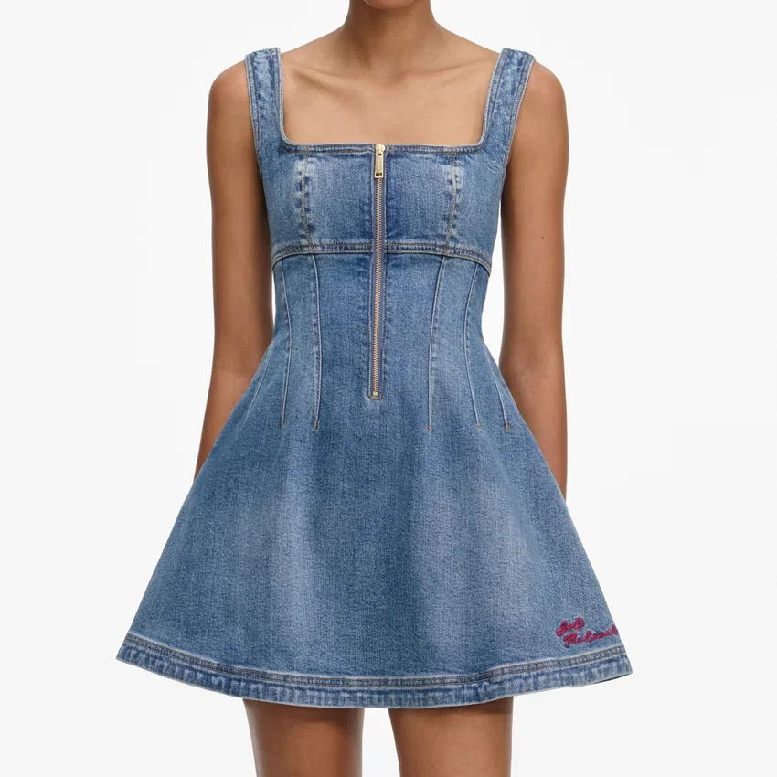 Denim Flared Logo Mini Dress Denim Flared Logo Mini Dress