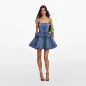 Denim Flared Peplum Mini Dress