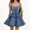Denim Flared Peplum Mini Dress
