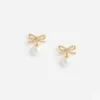 Gold Bow Pearl Earrings