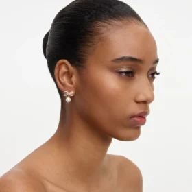 Gold Bow Pearl Earrings