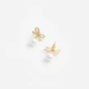 Gold Bow Pearl Earrings