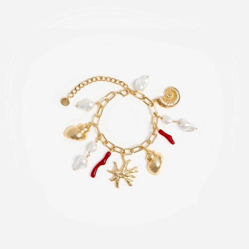 Gold Coral Pearl Charm Bracelet Gold Coral Pearl Charm Bracelet