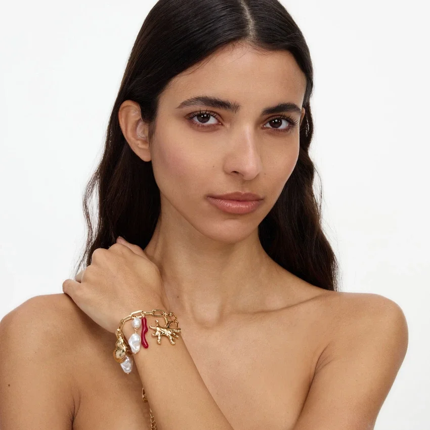 Gold Coral Pearl Charm Bracelet Gold Coral Pearl Charm Bracelet