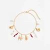 Gold Coral Pearl Charm Necklace
