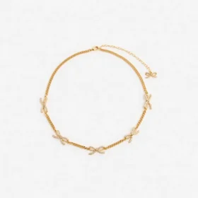 Gold Crystal Bow Necklace