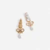 Gold Crystal Bow Pearl Earrings Gold Crystal Bow Pearl Earrings