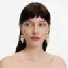 Gold Crystal Cluster Pearl Drop Earrings
