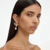 Gold Crystal Embellished Flower Earrings