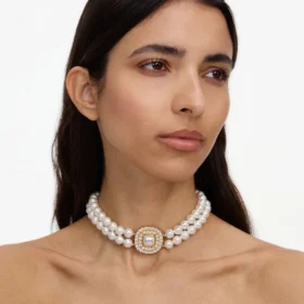 Gold Crystal Pearl Choker