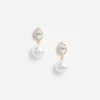 Gold Crystal Pearl Drop Earrings