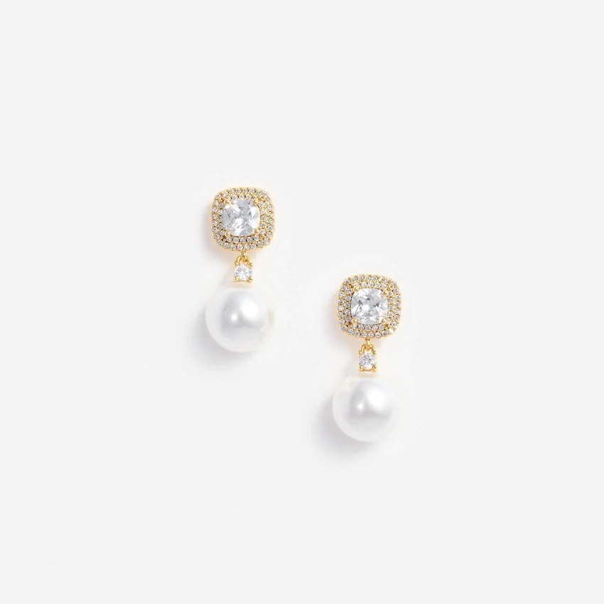 Gold Crystal Pearl Earrings Gold Crystal Pearl Earrings