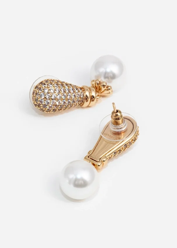 Gold Crystal Pearl Earrings Gold Crystal Pearl Earrings
