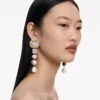Gold Crystal Pearl Tiered Earrings