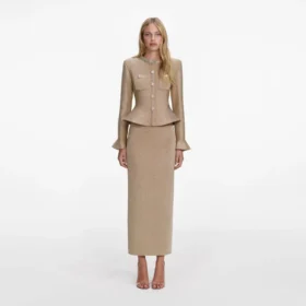 Gold Crystal Trim Knit Midi Dress