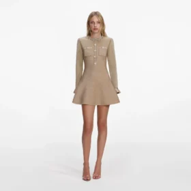 Gold Crystal Trim Knit Mini Dress