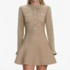 Gold Crystal Trim Knit Mini Dress
