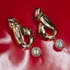 Gold Faux Pearl Drop Earrings