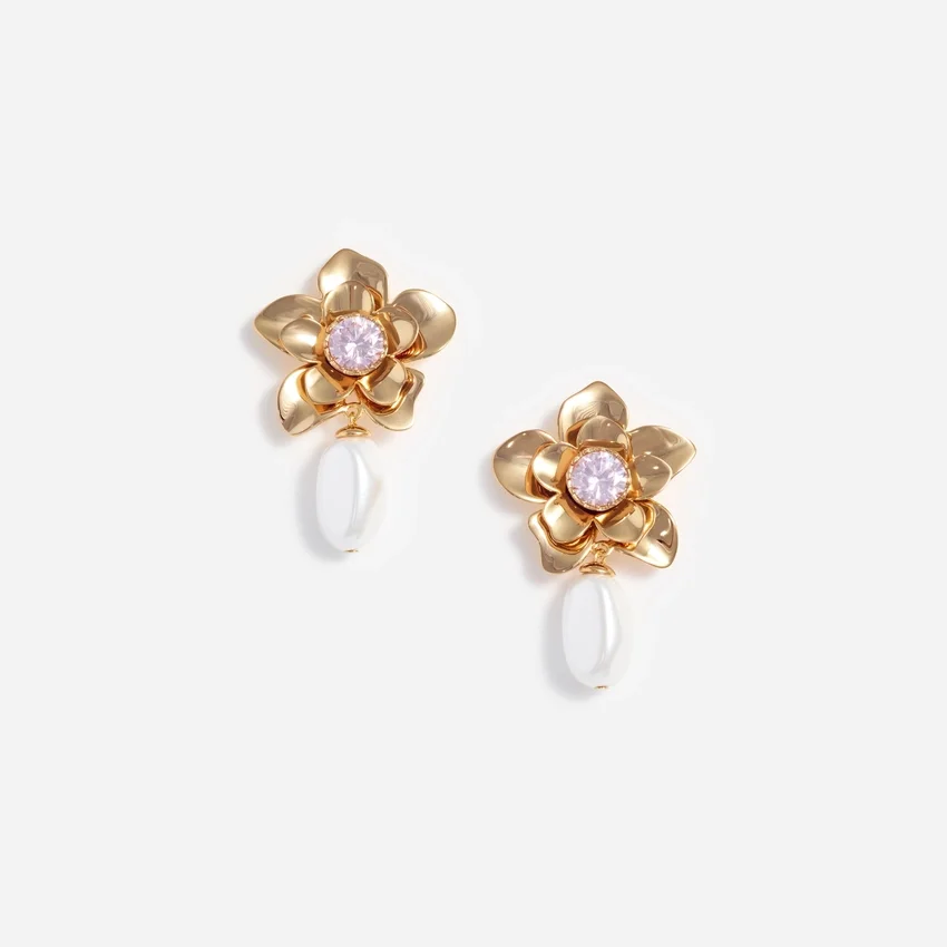 Gold Flower Pink Crystal Earrings Gold Flower Pink Crystal Earrings