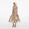Gold Knit Taffeta Midi Dress