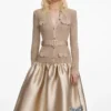 Gold Knit Taffeta Midi Dress