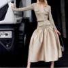 Gold Knit Taffeta Midi Dress