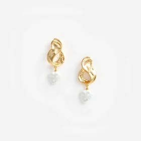 Gold Link Pearl Drop Earrings