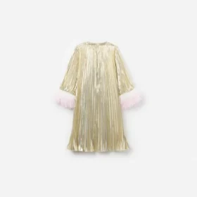 Gold Metallic Chiffon Feather Dress