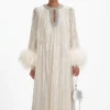 Gold Metallic Feather Maxi Dress