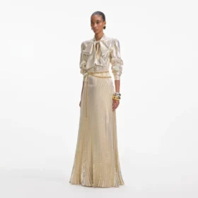 Gold Metallic Tie Neck Maxi Dress
