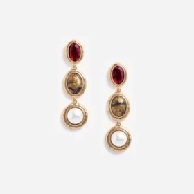 Gold Multi Three Tiered Earrings