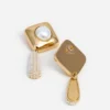 Gold Pearl Crystal Bar Earrings