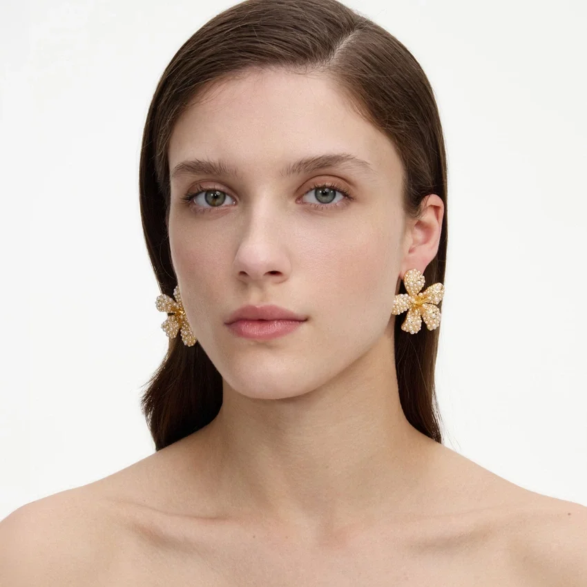 Gold Pearl Encrusted Flower Earrings Gold Pearl Encrusted Flower Earrings