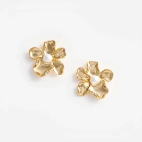 Gold Pearl Flower Earrings