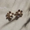 Gold Pearl Flower Earrings